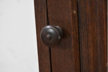 イギリスアンティーク　オーク材　彫刻入り扉を備えたスリムなサイドキャビネット　(R-090144)