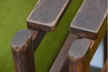 和製ヴィンテージ　昭和中期　ナラ材　グリーンの張地が彩りを添えるアームチェア4脚セット　(R-090148)