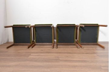 和製ヴィンテージ　昭和中期　ナラ材　グリーンの張地が彩りを添えるアームチェア4脚セット　(R-090148)