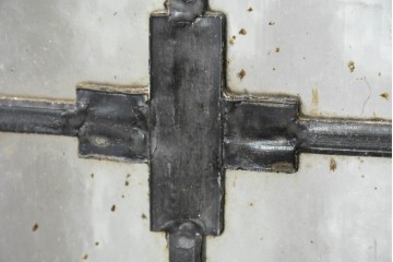 アンティーク建具　1920年から1930年頃　オーク材　ひし形意匠のステンドグラス入りドア 2枚(1対) セット　(R-090169)