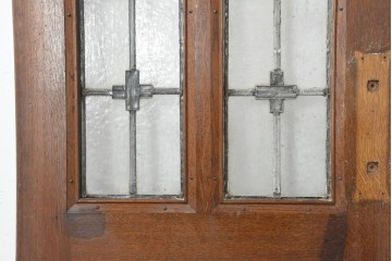 アンティーク建具　1920年から1930年頃　オーク材　ひし形意匠のステンドグラス入りドア 2枚(1対) セット　(R-090169)