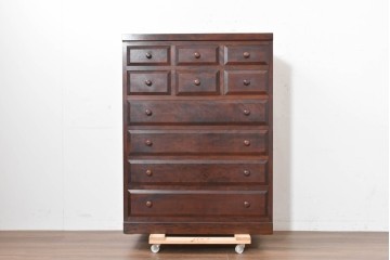 中古　松本民芸家具　端正な面取り意匠が魅力の整理タンス　(R-090175)