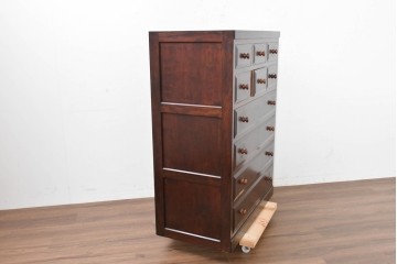 中古　松本民芸家具　端正な面取り意匠が魅力の整理タンス　(R-090175)