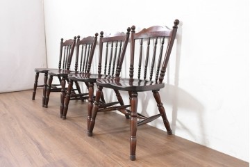 中古　松本民芸家具　16型スピンドルチェア　クラシカルなダイニングチェア4脚セット　定価(4脚合計)約48万円　(R-090177)