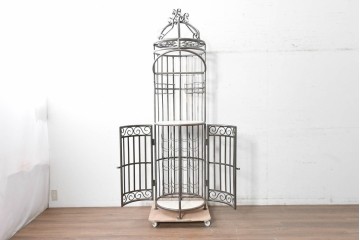 中古　美品　曲線装飾が優雅なバードケージ型ワインラック　(R-090196)