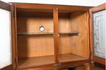 イギリスヴィンテージ　NEATETTE　型板ガラス入り　多彩な収納を備えたオールインワン型キッチンキャビネット　(R-090197)