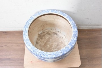 和製ヴィンテージ　昭和中期　特大!!　風情豊かな山水図が美しい瀬戸火鉢　(R-090200)