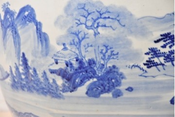 和製ヴィンテージ　昭和中期　特大!!　風情豊かな山水図が美しい瀬戸火鉢　(R-090200)