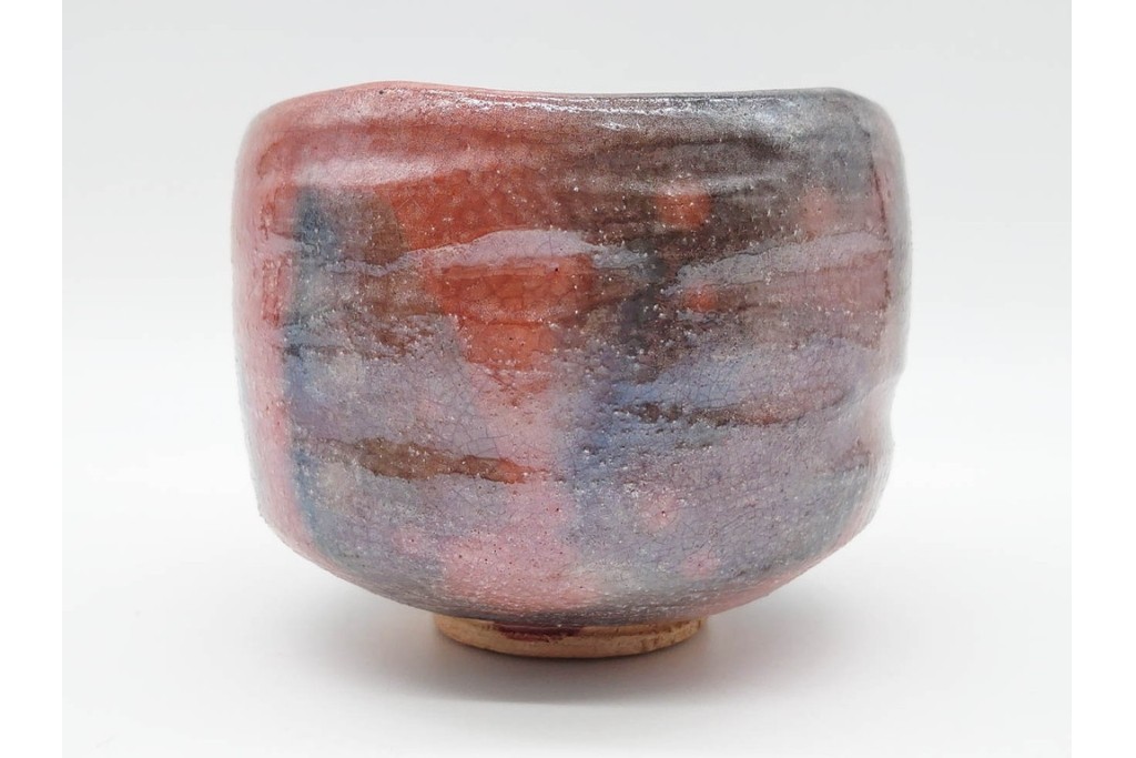 十四代 楽吉左衛門　楽焼　直径約12cm(3.9寸)　銘「瑞雲」　赤砂釉の茶碗　而妙斎書付あり　共箱付き　(R-090221)
