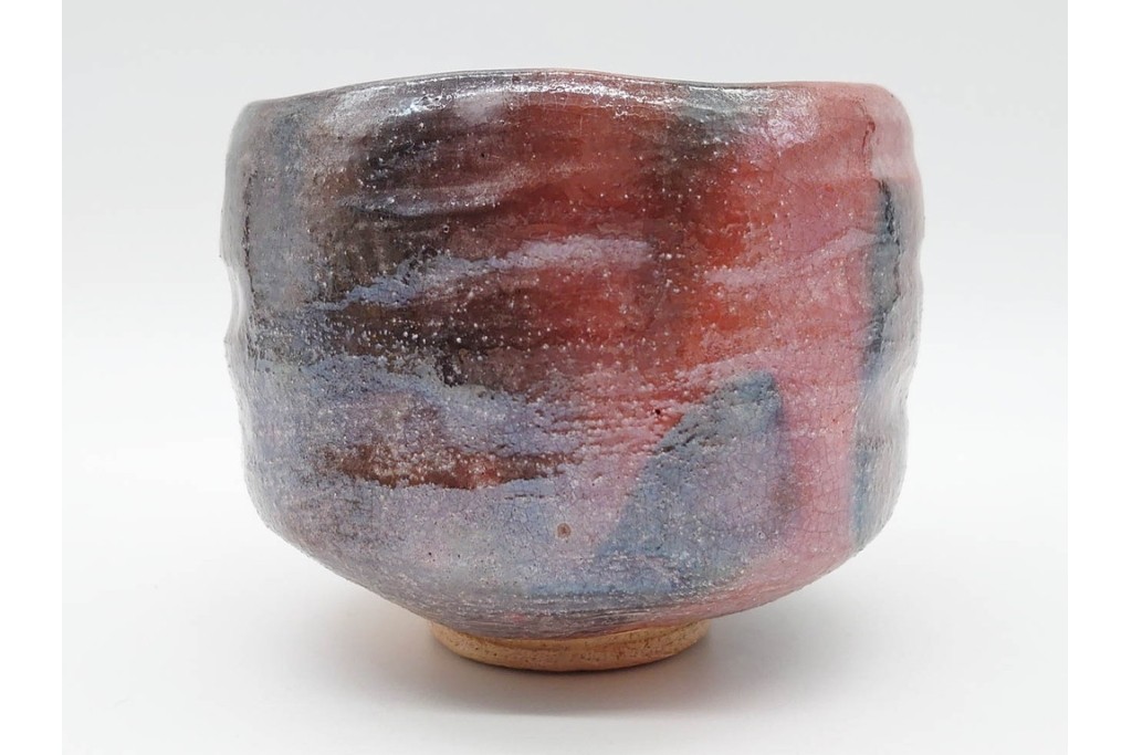 十四代 楽吉左衛門　楽焼　直径約12cm(3.9寸)　銘「瑞雲」　赤砂釉の茶碗　而妙斎書付あり　共箱付き　(R-090221)