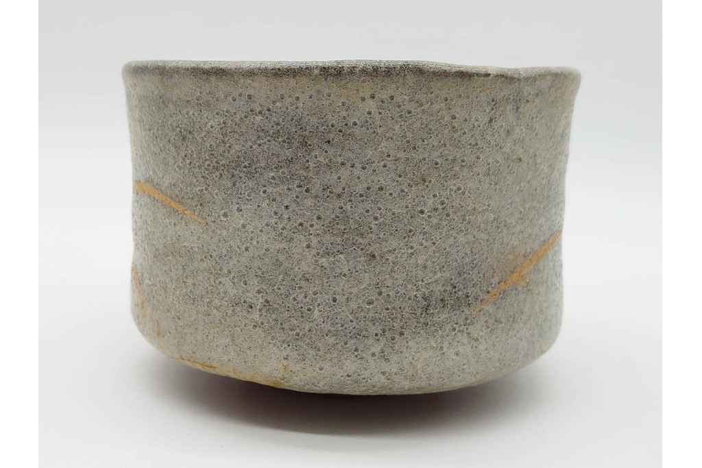 六代 清水六兵衛　京焼　直径約12cm(3.9寸)　古稀彩による桔梗文が印象的な茶碗　共箱付き　(R-090223)