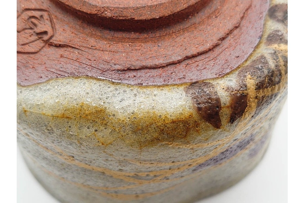 六代 清水六兵衛　京焼　直径約12cm(3.9寸)　古稀彩による桔梗文が印象的な茶碗　共箱付き　(R-090223)