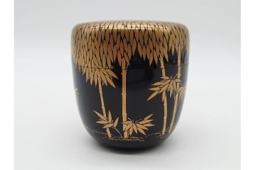 塗師 西條一斎　優美な竹林蒔絵の大棗　共箱付き　(R-090224)