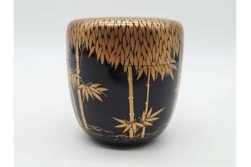 塗師 西條一斎　優美な竹林蒔絵の大棗　共箱付き　(R-090224)