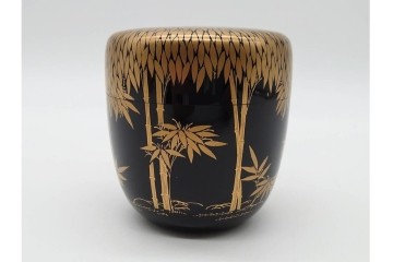 塗師 西條一斎　優美な竹林蒔絵の大棗　共箱付き　(R-090224)