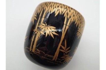 塗師 西條一斎　優美な竹林蒔絵の大棗　共箱付き　(R-090224)