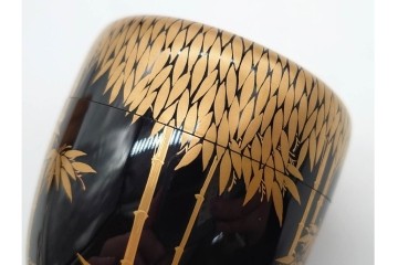塗師 西條一斎　優美な竹林蒔絵の大棗　共箱付き　(R-090224)