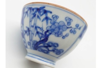 江戸から明治期　古伊万里　染付　犬図が印象的な煎茶碗5点セット　(R-090231)