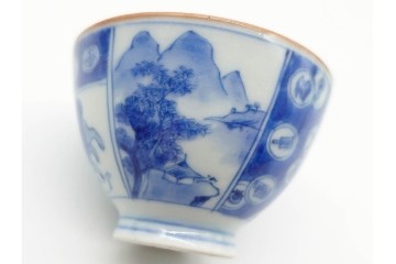 江戸から明治期　古伊万里　染付　犬図が印象的な煎茶碗5点セット　(R-090231)