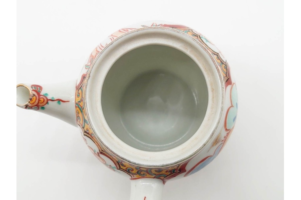 湖東焼　赤絵　華やかな松竹梅図の茶器セット　外箱付き　(R-090232)