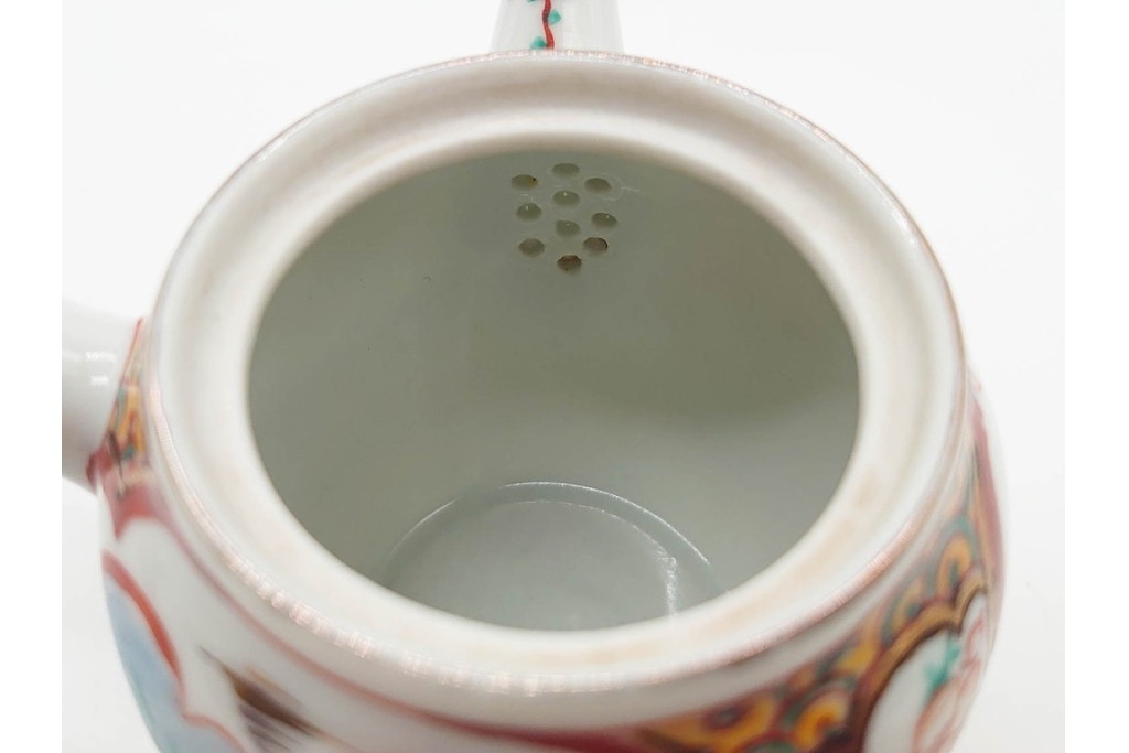 湖東焼　赤絵　華やかな松竹梅図の茶器セット　外箱付き　(R-090232)