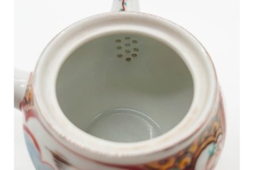 湖東焼　赤絵　華やかな松竹梅図の茶器セット　外箱付き　(R-090232)