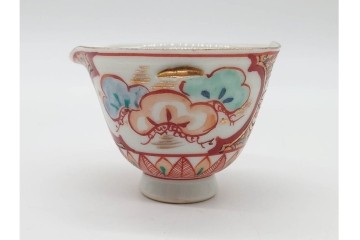 湖東焼　赤絵　華やかな松竹梅図の茶器セット　外箱付き　(R-090232)