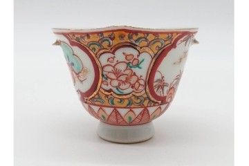 湖東焼　赤絵　華やかな松竹梅図の茶器セット　外箱付き　(R-090232)