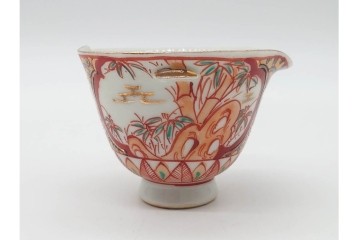 湖東焼　赤絵　華やかな松竹梅図の茶器セット　外箱付き　(R-090232)