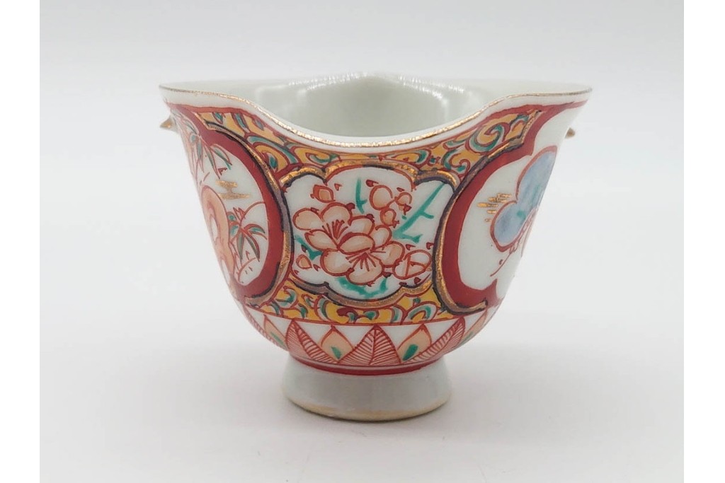 湖東焼　赤絵　華やかな松竹梅図の茶器セット　外箱付き　(R-090232)