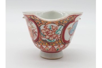 湖東焼　赤絵　華やかな松竹梅図の茶器セット　外箱付き　(R-090232)