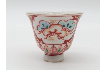 湖東焼　赤絵　華やかな松竹梅図の茶器セット　外箱付き　(R-090232)