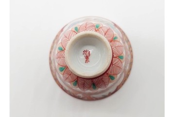 湖東焼　赤絵　華やかな松竹梅図の茶器セット　外箱付き　(R-090232)