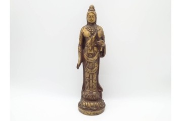 彫刻家 北村西望　鍍金(めっき)　蓮華座に立つ聖観世音菩薩像　(R-090234)