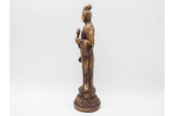彫刻家 北村西望　鍍金(めっき)　蓮華座に立つ聖観世音菩薩像　(R-090234)