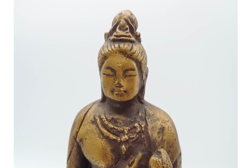 彫刻家 北村西望　鍍金(めっき)　蓮華座に立つ聖観世音菩薩像　(R-090234)