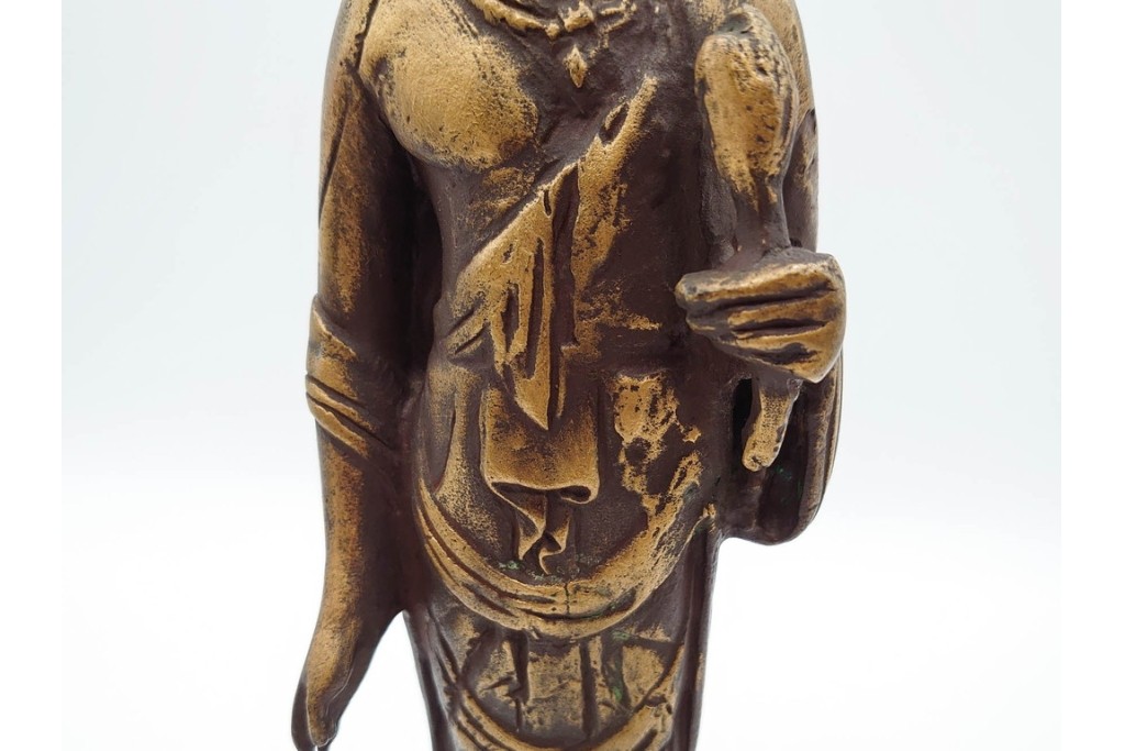 彫刻家 北村西望　鍍金(めっき)　蓮華座に立つ聖観世音菩薩像　(R-090234)