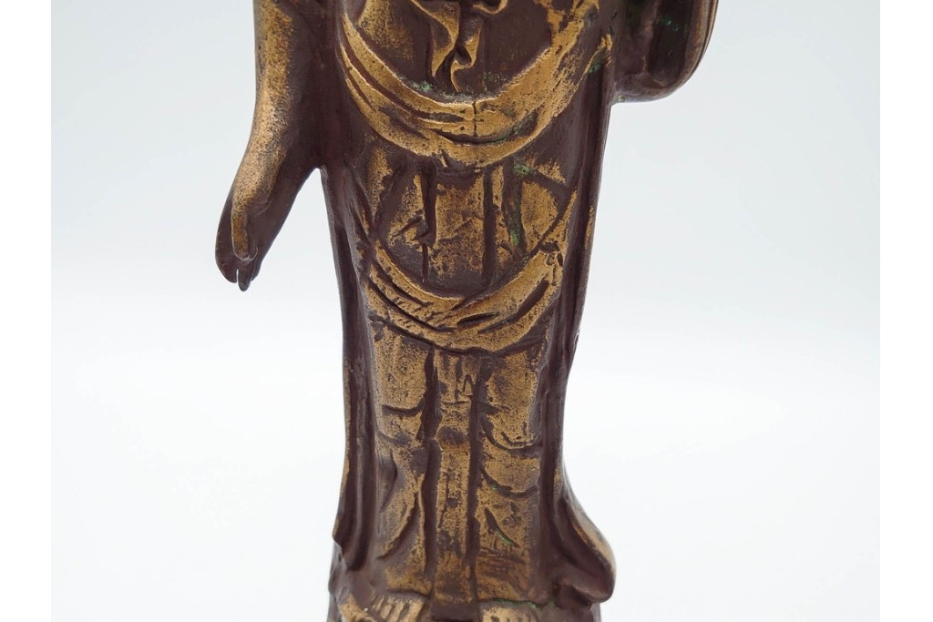 彫刻家 北村西望　鍍金(めっき)　蓮華座に立つ聖観世音菩薩像　(R-090234)