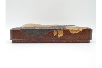 明治から大正期　木製　瓢箪文・菖蒲文　梨地蒔絵と螺鈿細工が目を引く硯箱(硯・水滴付き)　外箱付き　(R-090235)