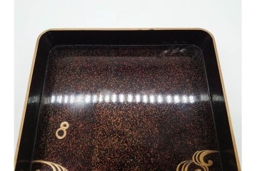 明治から大正期　木製　瓢箪文・菖蒲文　梨地蒔絵と螺鈿細工が目を引く硯箱(硯・水滴付き)　外箱付き　(R-090235)