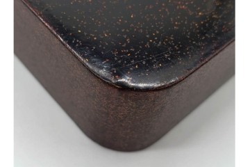 明治から大正期　木製　瓢箪文・菖蒲文　梨地蒔絵と螺鈿細工が目を引く硯箱(硯・水滴付き)　外箱付き　(R-090235)