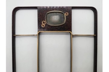 明治から大正期　木製　瓢箪文・菖蒲文　梨地蒔絵と螺鈿細工が目を引く硯箱(硯・水滴付き)　外箱付き　(R-090235)
