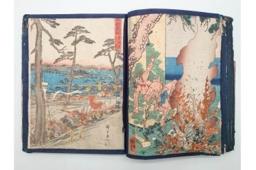 真作　浮世絵　歌川国芳・国貞・貞秀など　大蛇・妖狐・小李廣花栄・浪裡白跳張順・鬼若丸の鯉退治　3枚続を含む木版画帳　(R-090237)