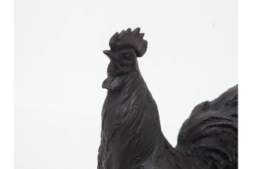 中村晋也　「暁天」　高さ約27cm　雄鶏の凛とした姿を表現したブロンズ像　共箱付き　(R-090239)