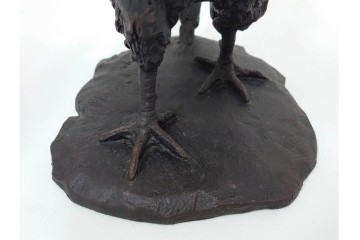 中村晋也　「暁天」　高さ約27cm　雄鶏の凛とした姿を表現したブロンズ像　共箱付き　(R-090239)