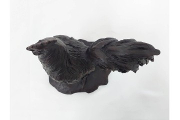 中村晋也　「暁天」　高さ約27cm　雄鶏の凛とした姿を表現したブロンズ像　共箱付き　(R-090239)