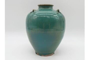 中国・唐物　古玩　高さ約21cm　上品な緑釉四耳壺　(R-090244)