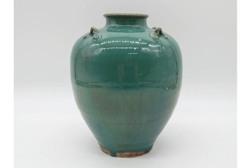 中国・唐物　古玩　高さ約21cm　上品な緑釉四耳壺　(R-090244)