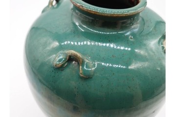 中国・唐物　古玩　高さ約21cm　上品な緑釉四耳壺　(R-090244)