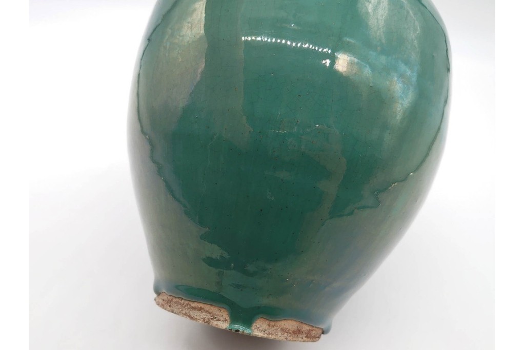 中国・唐物　古玩　高さ約21cm　上品な緑釉四耳壺　(R-090244)